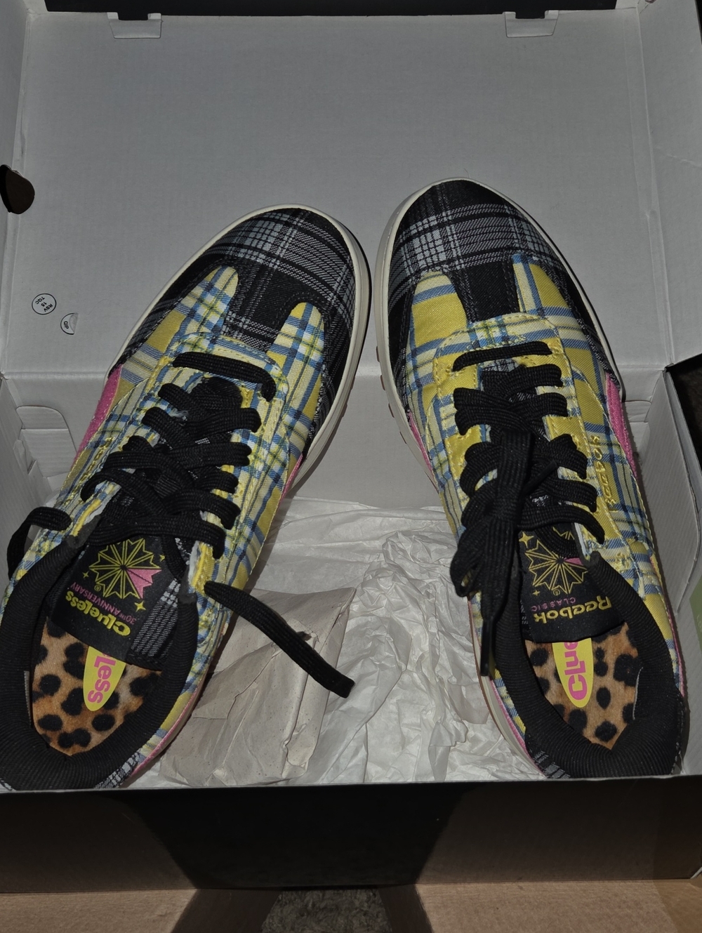 Reebok Classic Club C Plaid Low-Top Sneakers in Yellow/Black